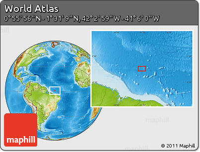 Physical Location Map of the Area around 1° 13' 33" N, 41° 34' 30" W