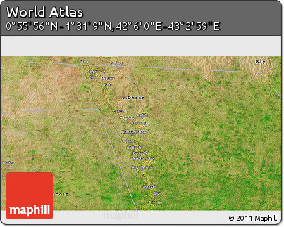 Satellite 3D Map of the Area around 1° 13' 33" N, 42° 34' 30" E