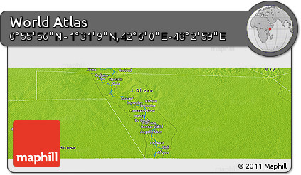 Physical Panoramic Map of the Area around 1° 13' 33" N, 42° 34' 30" E