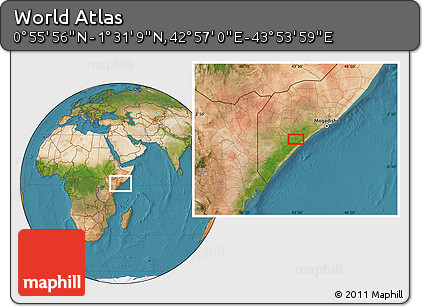 Satellite Location Map of the Area around 1° 13' 33" N, 43° 25' 29" E