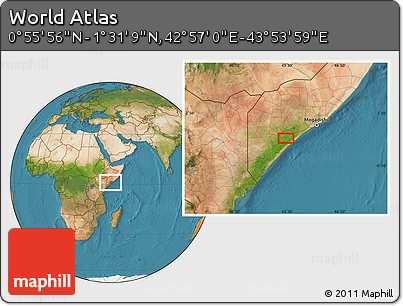 Satellite Location Map of the Area around 1° 13' 33" N, 43° 25' 29" E