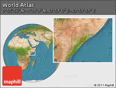 Satellite Location Map of the Area around 1° 13' 33" N, 43° 25' 29" E