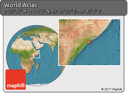 Satellite Location Map of the Area around 1° 13' 33" N, 44° 16' 29" E