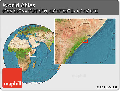 Satellite Location Map of the Area around 1° 13' 33" N, 44° 16' 29" E