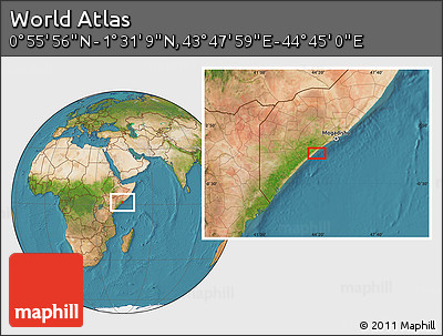 Satellite Location Map of the Area around 1° 13' 33" N, 44° 16' 29" E