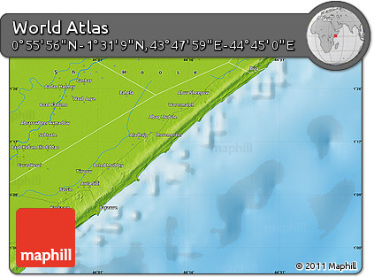 Physical Map of the Area around 1° 13' 33" N, 44° 16' 29" E