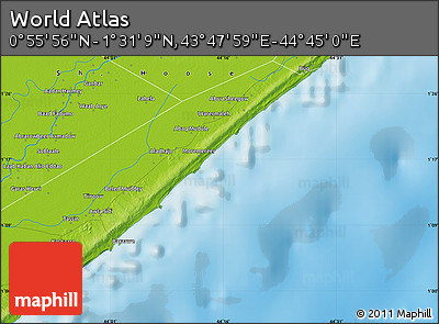 Physical Map of the Area around 1° 13' 33" N, 44° 16' 29" E