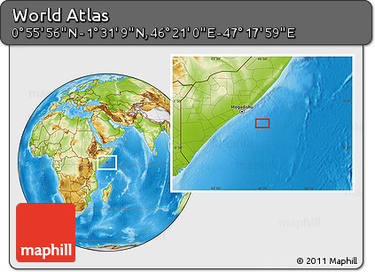 Physical Location Map of the Area around 1° 13' 33" N, 46° 49' 30" E
