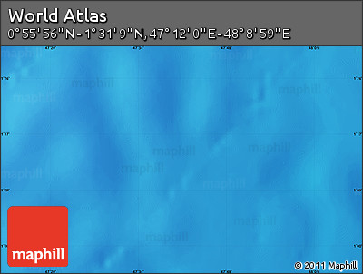 Shaded Relief Map of the Area around 1° 13' 33" N, 47° 40' 29" E