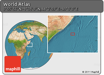 Satellite Location Map of the Area around 1° 13' 33" N, 48° 31' 29" E