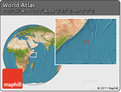 Satellite Location Map of the Area around 1° 13' 33" N, 48° 31' 29" E