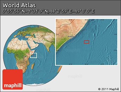 Satellite Location Map of the Area around 1° 13' 33" N, 48° 31' 29" E
