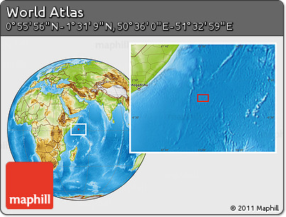 Physical Location Map of the Area around 1° 13' 33" N, 51° 4' 30" E