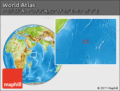 Physical Location Map of the Area around 1° 13' 33" N, 52° 46' 29" E