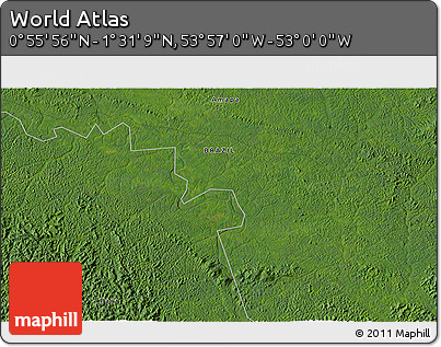 Satellite 3D Map of the Area around 1° 13' 33" N, 53° 28' 30" W