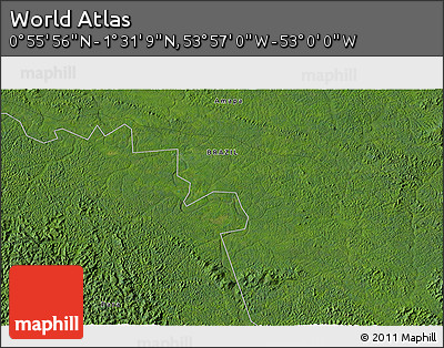 Satellite 3D Map of the Area around 1° 13' 33" N, 53° 28' 30" W