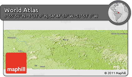 Physical Panoramic Map of the Area around 1° 13' 33" N, 54° 19' 30" W