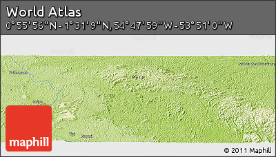 Physical Panoramic Map of the Area around 1° 13' 33" N, 54° 19' 30" W