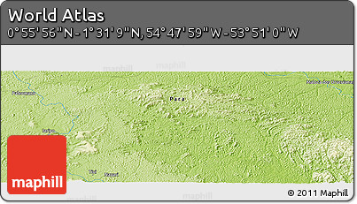 Physical Panoramic Map of the Area around 1° 13' 33" N, 54° 19' 30" W