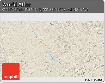 Shaded Relief 3D Map of the Area around 1° 13' 33" N, 55° 10' 29" W