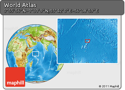 Physical Location Map of the Area around 1° 13' 33" N, 56° 10' 29" E