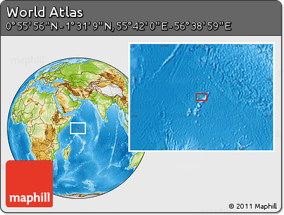 Physical Location Map of the Area around 1° 13' 33" N, 56° 10' 29" E