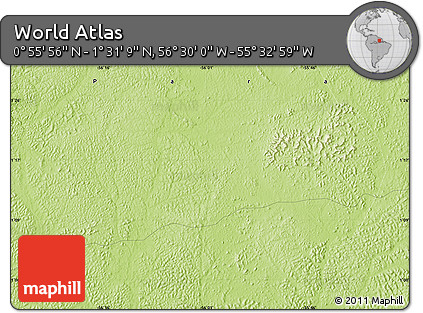 Physical Map of the Area around 1° 13' 33" N, 56° 1' 29" W