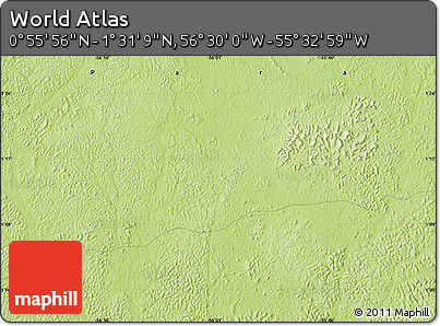 Physical Map of the Area around 1° 13' 33" N, 56° 1' 29" W