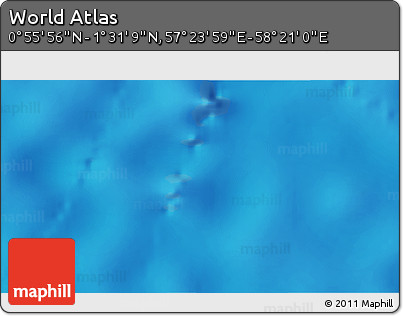 Physical 3D Map of the Area around 1° 13' 33" N, 57° 52' 30" E