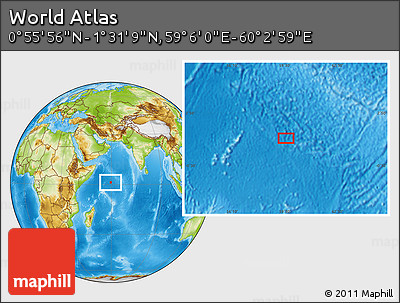Physical Location Map of the Area around 1° 13' 33" N, 59° 34' 30" E