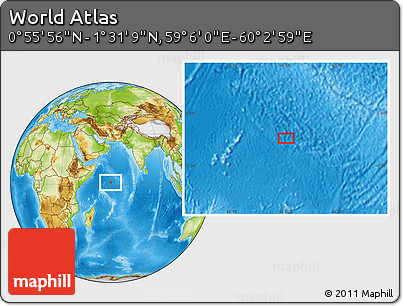 Physical Location Map of the Area around 1° 13' 33" N, 59° 34' 30" E
