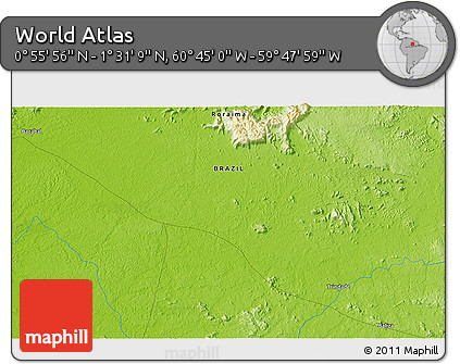 Physical 3D Map of the Area around 1° 13' 33" N, 60° 16' 29" W