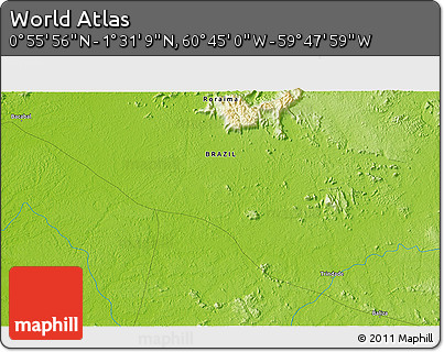 Physical 3D Map of the Area around 1° 13' 33" N, 60° 16' 29" W