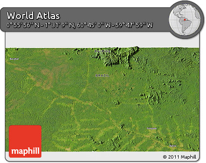 Satellite 3D Map of the Area around 1° 13' 33" N, 60° 16' 29" W