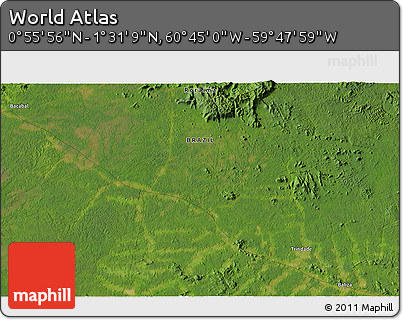Satellite 3D Map of the Area around 1° 13' 33" N, 60° 16' 29" W