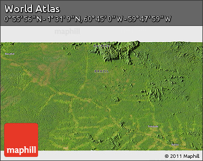 Satellite 3D Map of the Area around 1° 13' 33" N, 60° 16' 29" W