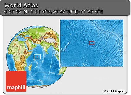 Physical Location Map of the Area around 1° 13' 33" N, 61° 16' 29" E