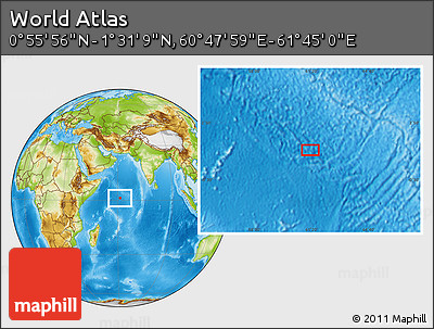 Physical Location Map of the Area around 1° 13' 33" N, 61° 16' 29" E