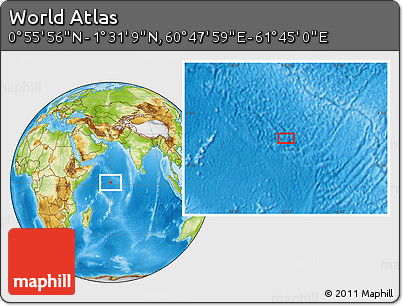 Physical Location Map of the Area around 1° 13' 33" N, 61° 16' 29" E