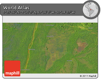 Satellite 3D Map of the Area around 1° 13' 33" N, 61° 7' 30" W