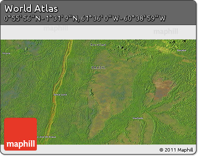 Satellite 3D Map of the Area around 1° 13' 33" N, 61° 7' 30" W