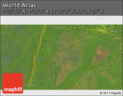 Satellite 3D Map of the Area around 1° 13' 33" N, 61° 7' 30" W