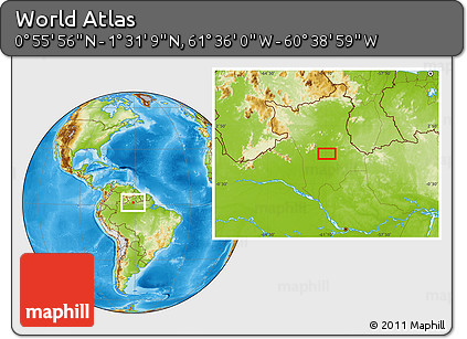 Physical Location Map of the Area around 1° 13' 33" N, 61° 7' 30" W