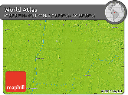 Physical Map of the Area around 1° 13' 33" N, 61° 7' 30" W