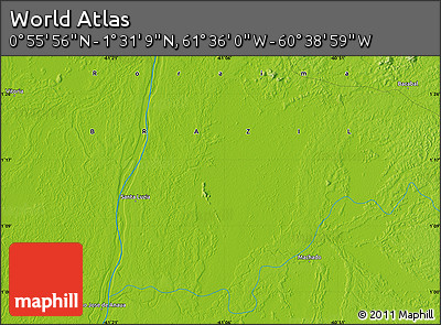 Physical Map of the Area around 1° 13' 33" N, 61° 7' 30" W