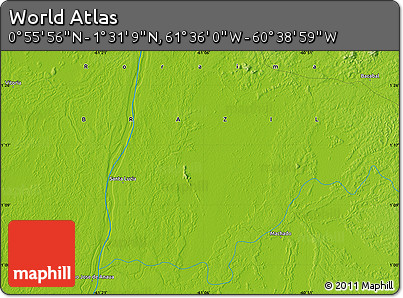 Physical Map of the Area around 1° 13' 33" N, 61° 7' 30" W