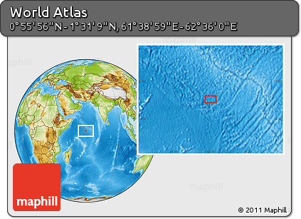 Physical Location Map of the Area around 1° 13' 33" N, 62° 7' 30" E