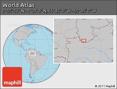 Gray Location Map of the Area around 1° 13' 33" N, 66° 13' 29" W