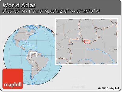 Gray Location Map of the Area around 1° 13' 33" N, 66° 13' 29" W