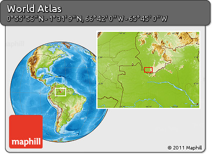 Physical Location Map of the Area around 1° 13' 33" N, 66° 13' 29" W